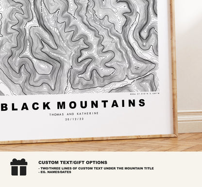 Black Mountains Print - Contour Map -  Black Mountains Map - Topographic Map - Print - Poster - Wall Art - Black Mountains Wales