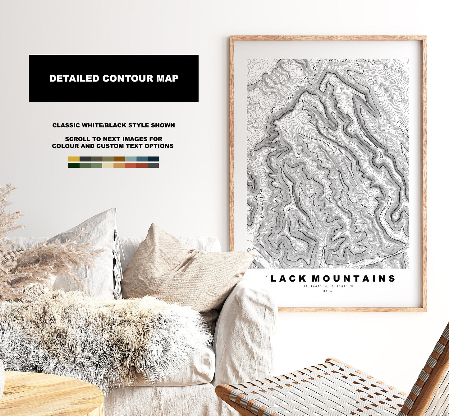 Black Mountains Print - Contour Map -  Black Mountains Map - Topographic Map - Print - Poster - Wall Art - Black Mountains Wales