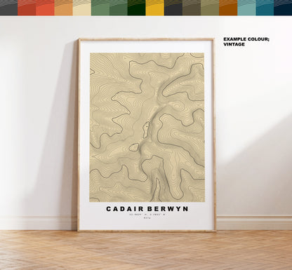 Cadair Berwyn Print - Contour Map - Snowdonia - Wales - Topographic Map - Print - Poster - Wall Art - Cadair Berwyn Poster - Topography