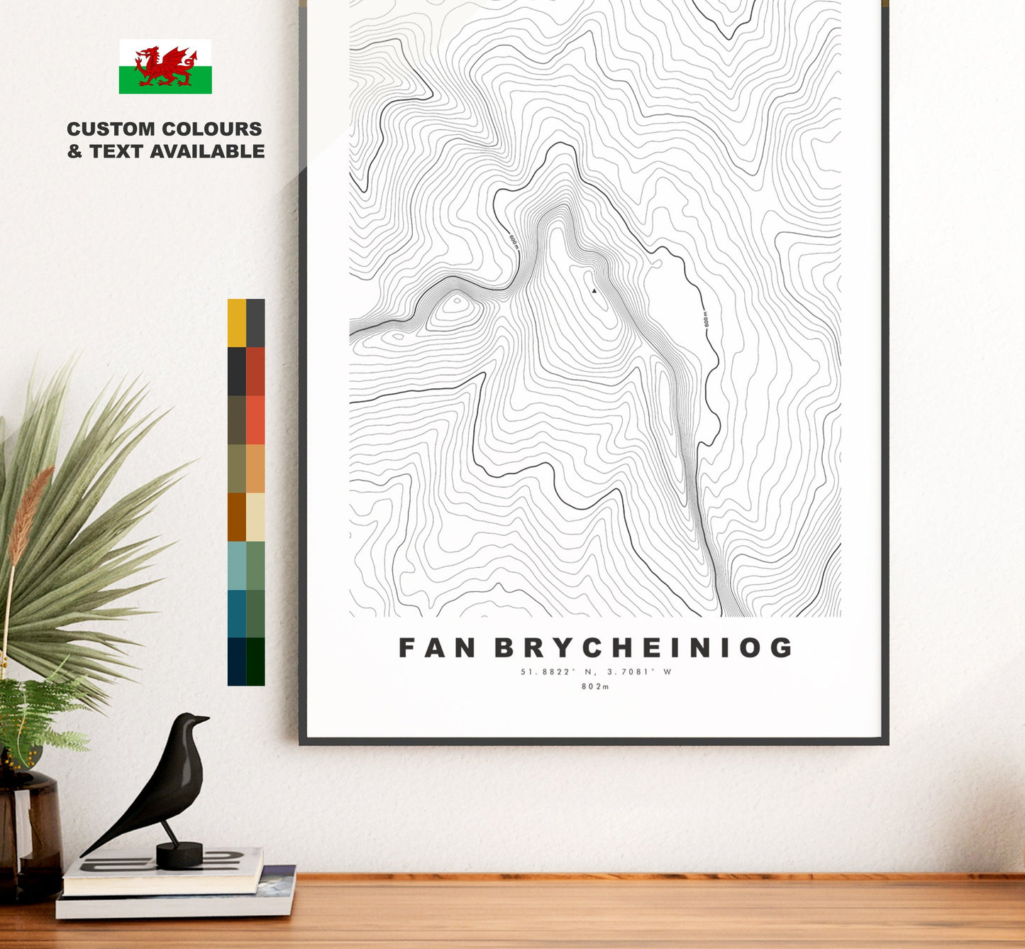 Fan Brycheiniog Print - Contour Map - Poster - Wales - Topographic Map - Print - Poster - Wall Art - Fan Brycheiniog - Black Mountains