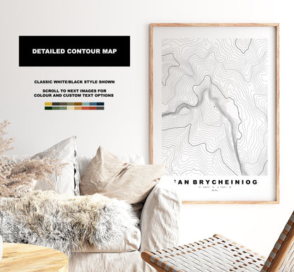 Fan Brycheiniog Print - Contour Map - Poster - Wales - Topographic Map - Print - Poster - Wall Art - Fan Brycheiniog - Black Mountains