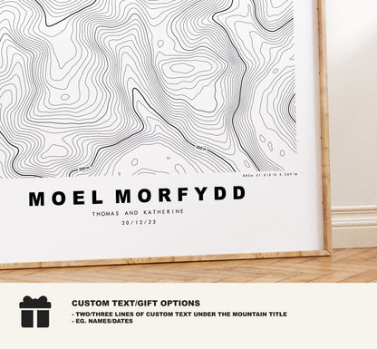 Moel Morfyyd Print - Contour Map - Clwydian Hills - Wales - Topographic Map - Print - Poster - Wall Art - Moel Morfyyd Map - Topography