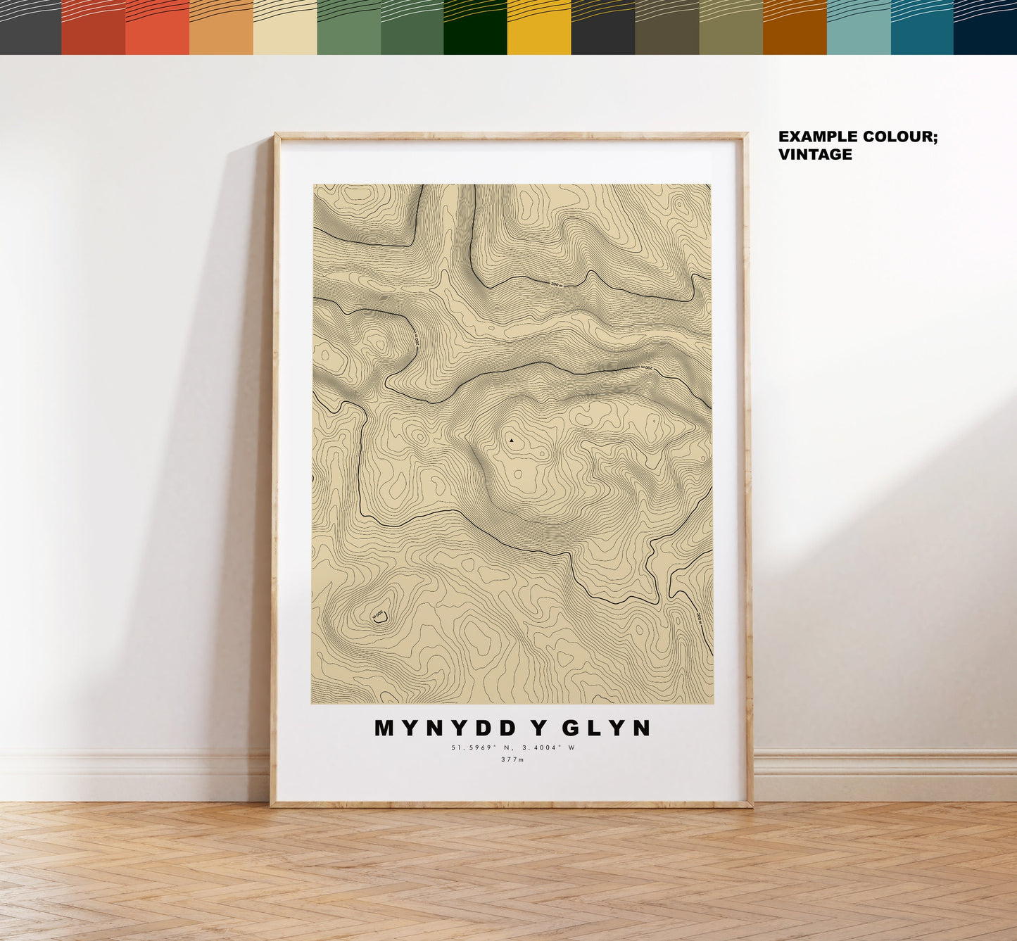 Mynydd y Glyn Print - Contour Map - Cardiff - Wales - Topographic Map - Print - Poster - Wall Art - Mynydd y Glyn Poster - Map Print