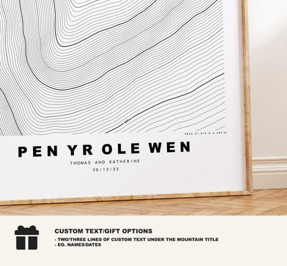 Pen Yr Ole Wen Print - Contour Map - Snowdonia - Wales - Topographic Map - Print - Poster - Wall Art - Pen Yr Ole Wen Poster - Topography