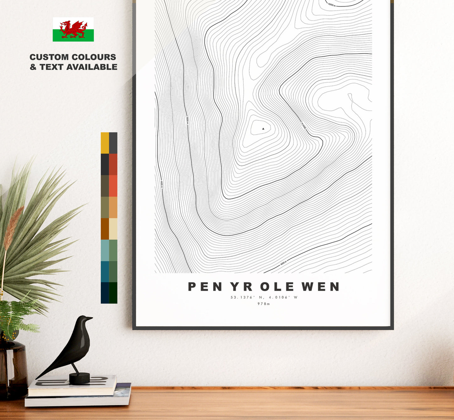 Pen Yr Ole Wen Print - Contour Map - Snowdonia - Wales - Topographic Map - Print - Poster - Wall Art - Pen Yr Ole Wen Poster - Topography