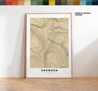 Snowdon Print - Contour Map - Snowdon Poster - Wales - Topographic Map - Print - Poster - Wall Art - Mt Snowdon Map - Yr Wddfa - Topography