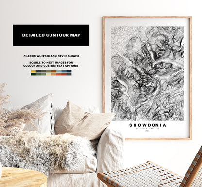 Snowdonia Print - Contour Map -  Snowdonia Map - Topographic Map - Print - Poster - Wall Art - Snowdonia Gift - Snowdon - Topography - Wales