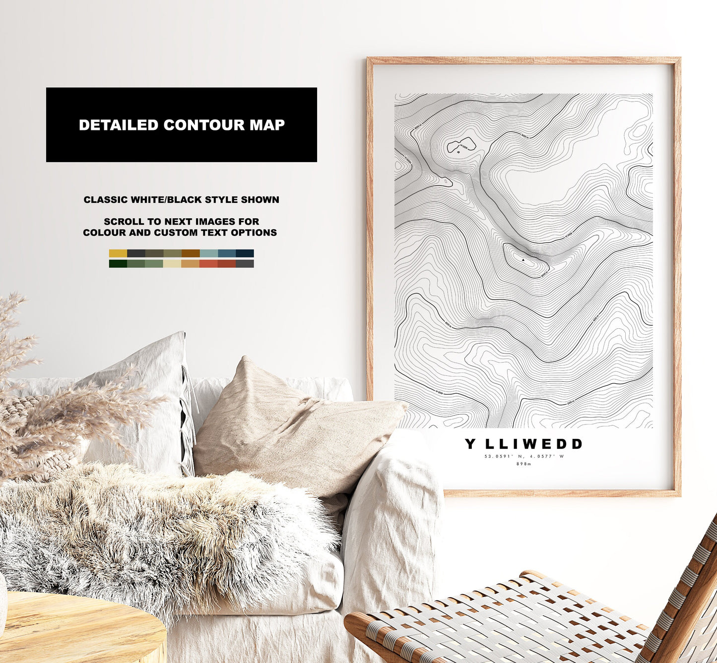 Y Lliwedd Print - Contour Map - Snowdonia - Wales - Topographic Map - Print - Poster - Wall Art -  Y Lliwedd Poster - Gift - Topography