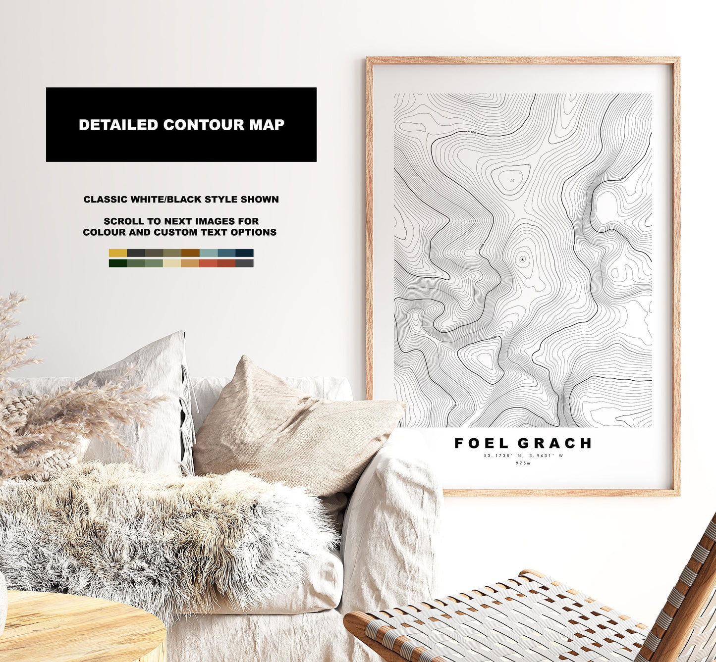 Foel Grach Print - Contour Map - Foel Grach Poster - Wales - Topographic Map - Print - Poster - Wall Art - Welsh 3000s - Topography