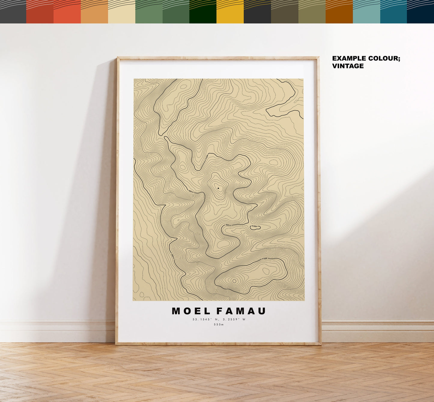 Moel Famau Print - Contour Map - Clwydian Hills - Wales - Topographic Map - Print - Poster - Wall Art - Moel Famau Map - Topography