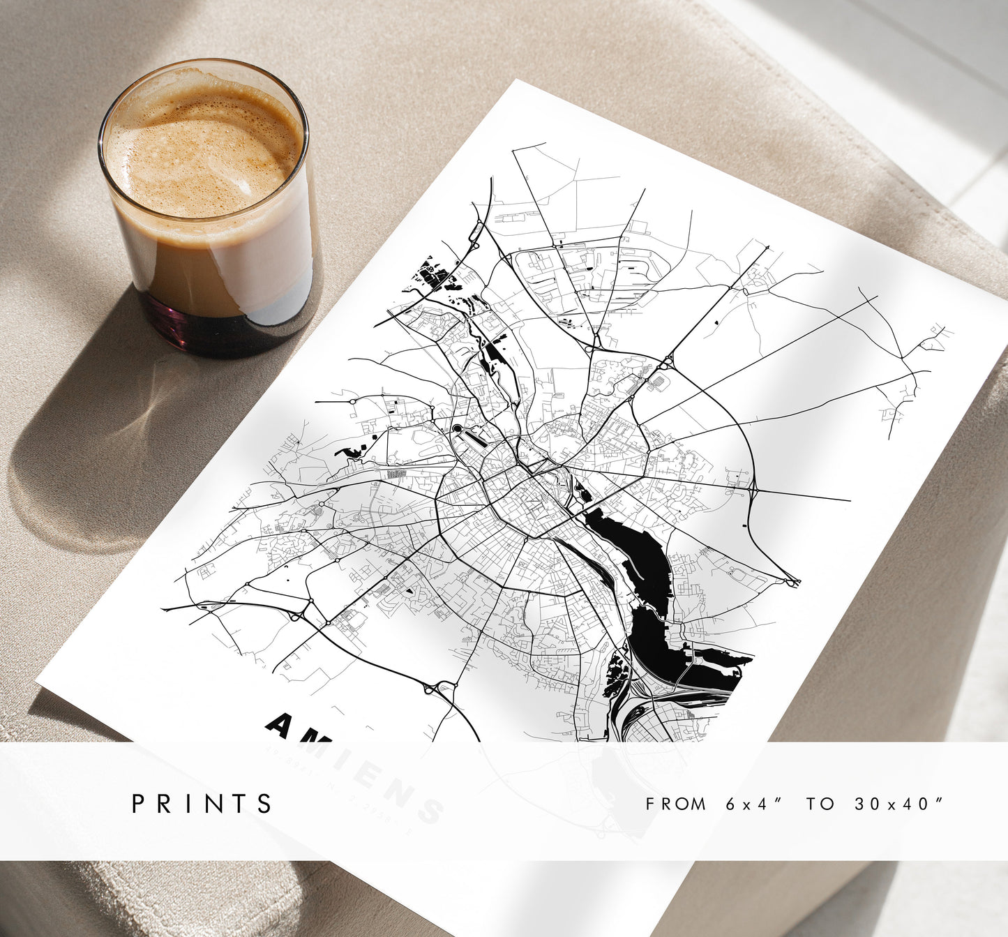 Amiens Map Print - City Map Poster - Map Wall Art - France City Maps - Amiens Print - Amiens Poster - Minimalist City Map - France