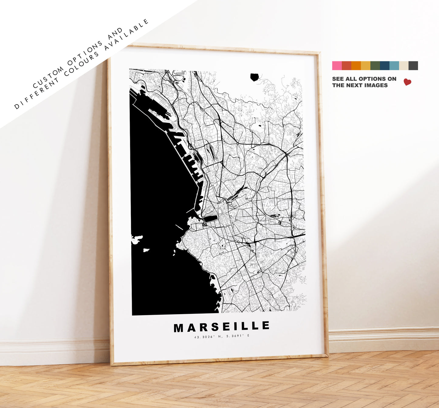 Marseille Map Print - City Map Poster - Map Wall Art - France City Maps - Marseille Print - Marseille Poster - Minimalist City Map - France