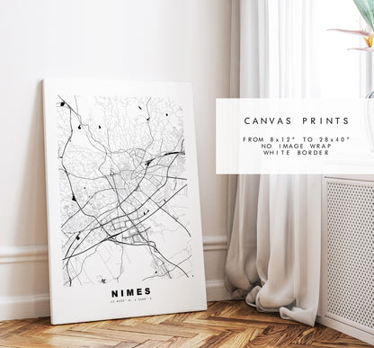 Nimes Map Print - City Map Poster - Map Wall Art - France City Maps - Nimes Print - Nimes Poster - Minimalist City Map - France