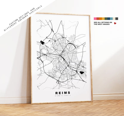 Reims Map Print - City Map Poster - Map Wall Art - France City Maps - Reims Print - Reims Poster - Minimalist City Map - France