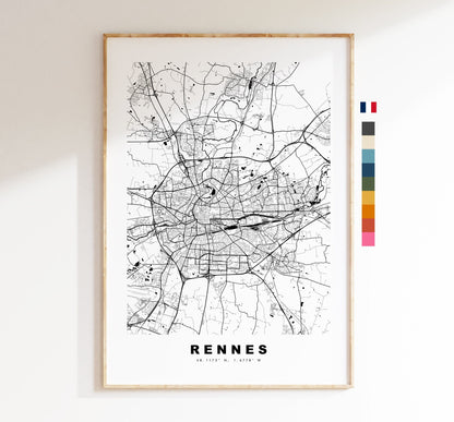 Rennes Map Print - City Map Poster - Map Wall Art - France City Maps - Rennes Print - Rennes Poster - Minimalist City Map - France