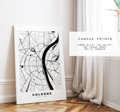 Cologne Map Print - City Map Poster - Map Wall Art - Germany City Maps - Köln Print - Köln Poster - Minimalist City Map - Germany