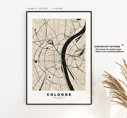 Cologne Map Print - City Map Poster - Map Wall Art - Germany City Maps - Köln Print - Köln Poster - Minimalist City Map - Germany