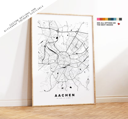 Aachen Map Print - City Map Poster - Map Wall Art - Germany City Maps - Aachen Print - Aachen Poster - Minimalist City Map - Germany