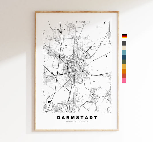 Darmstadt Map Print - City Map Poster - Map Wall Art - Germany City Maps - Darmstadt Print - Darmstadt Poster - Minimalist City Map