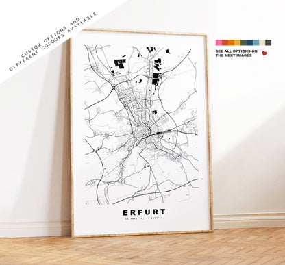 Erfurt Map Print - City Map Poster - Map Wall Art - Germany City Maps - Erfurt Print - Erfurt Poster - Minimalist City Map - Germany