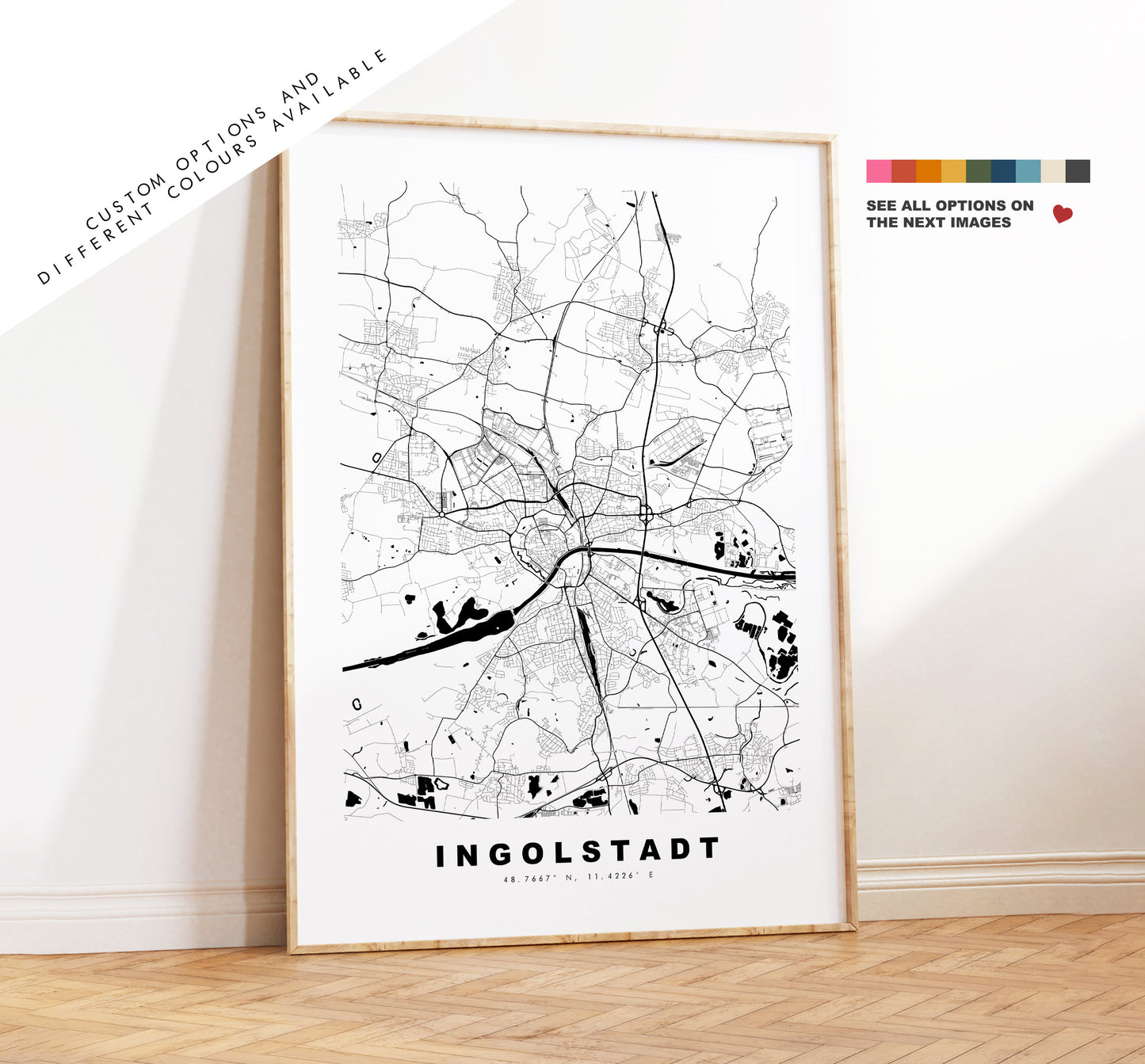 Ingolstadt Map Print - City Map Poster - Map Wall Art - Germany City Maps - Ingolstadt Print - Ingolstadt Poster - Minimalist City Map