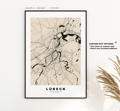 Lubeck Map Print - City Map Poster - Map Wall Art - Germany City Maps - Lübeck Print - Lübeck Poster - Minimalist City Map - Germany