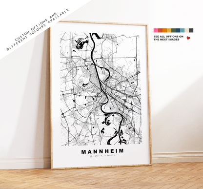 Mannheim Map Print - City Map Poster - Map Wall Art - Germany City Maps - Mannheim Print - Mannheim Poster - Minimalist City Map - Germany