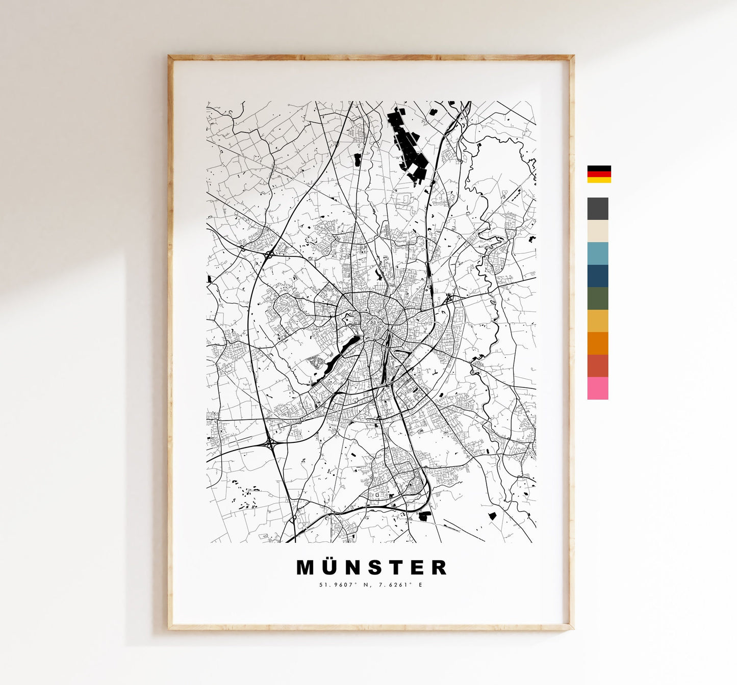 Munster Map Print - City Map Poster - Map Wall Art - Germany City Maps - Münster Print - Münster Poster - Minimalist City Map - Germany