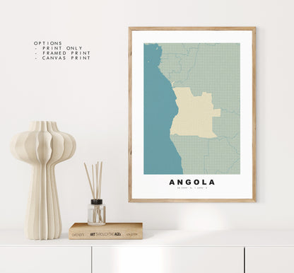 Angola Map Print - Personalised Map Gift - Framed or Canvas Options Available - Custom Text Options - Personalised Gift - Africa