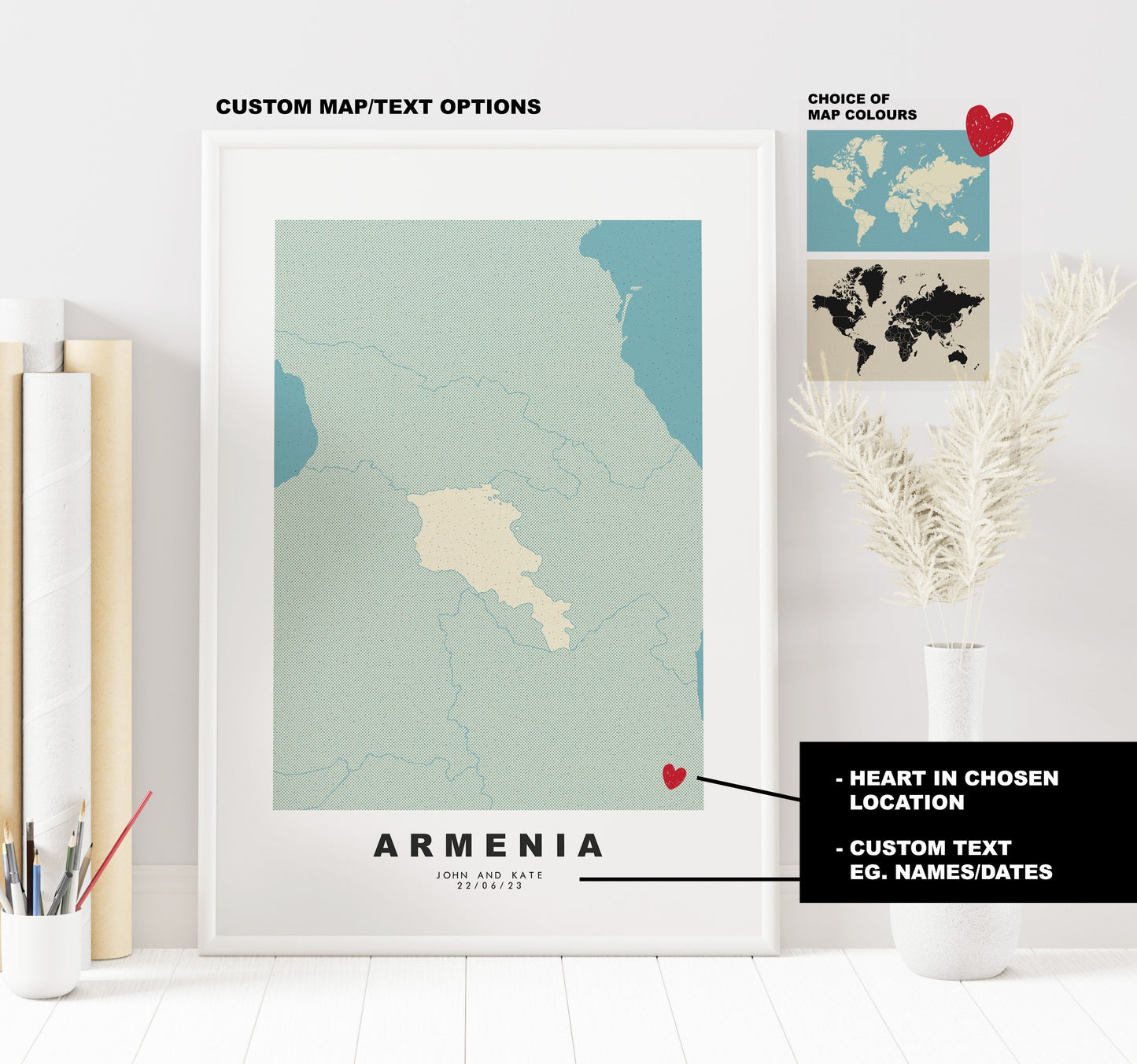 Armenia Map Print - Personalised Map Gift - Framed or Canvas Options Available - Custom Text Options - Personalised Gift - Europe