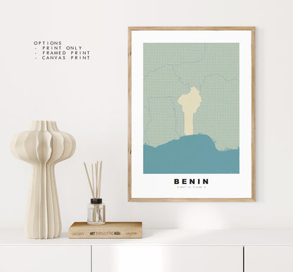 Benin Map Print - Personalised Map Gift - Framed or Canvas Options Available - Custom Text Options - Personalised Gift - Africa