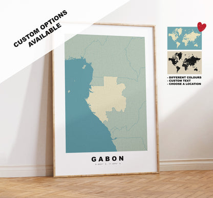 Gabon Map Print - Personalised Map Gift - Framed or Canvas Options Available - Custom Text Options - Personalised Gift - Africa