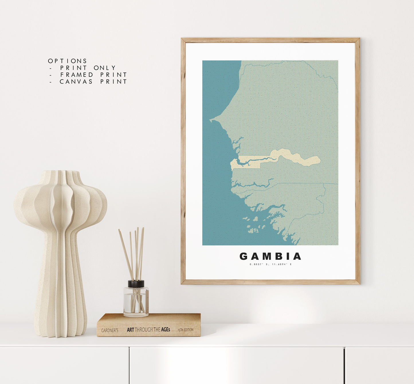 Gambia Map Print - Personalised Map Gift - Framed or Canvas Options Available - Custom Text Options - Personalised Gift - Africa