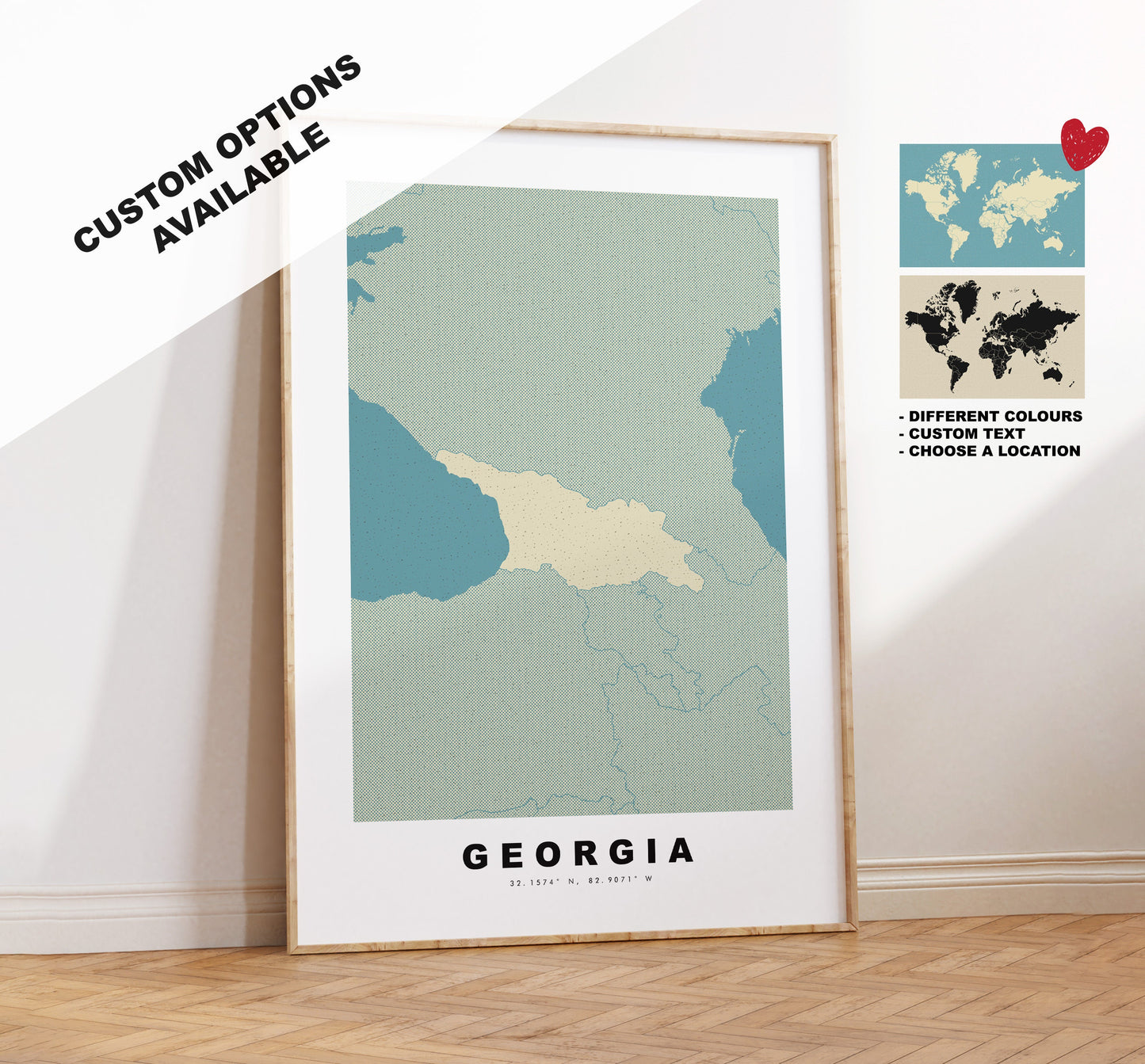 Georgia Map Print - Personalised Map Gift - Framed or Canvas Options Available - Custom Text Options - Personalised Gift - Europe