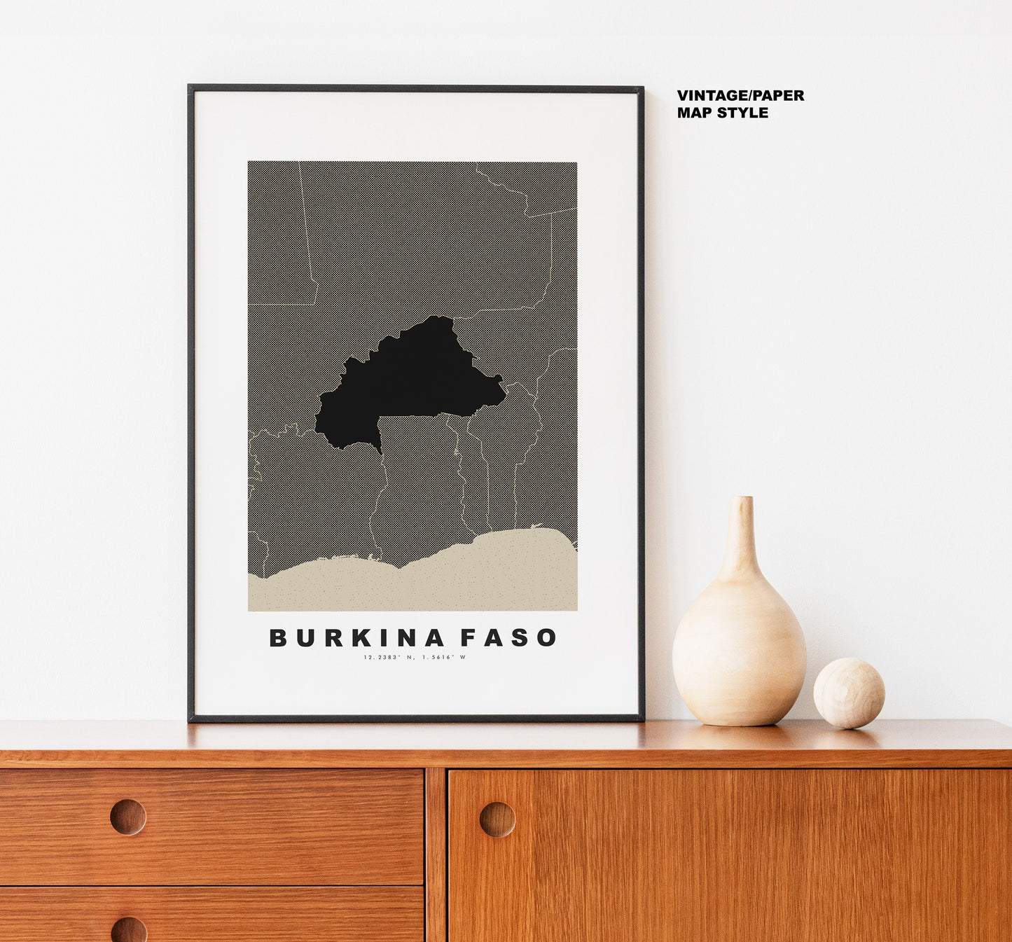 Burkina Faso Map Print - Personalised Map Gift - Framed or Canvas Options Available - Custom Text Options - Personalised Gift - Africa