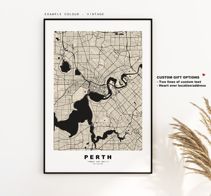 Perth, Australia Map Print - City Map Poster - Map Wall Art - Australia City Maps - Perth Print - Perth Poster - Minimalist City Map