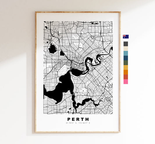 Perth, Australia Map Print - City Map Poster - Map Wall Art - Australia City Maps - Perth Print - Perth Poster - Minimalist City Map