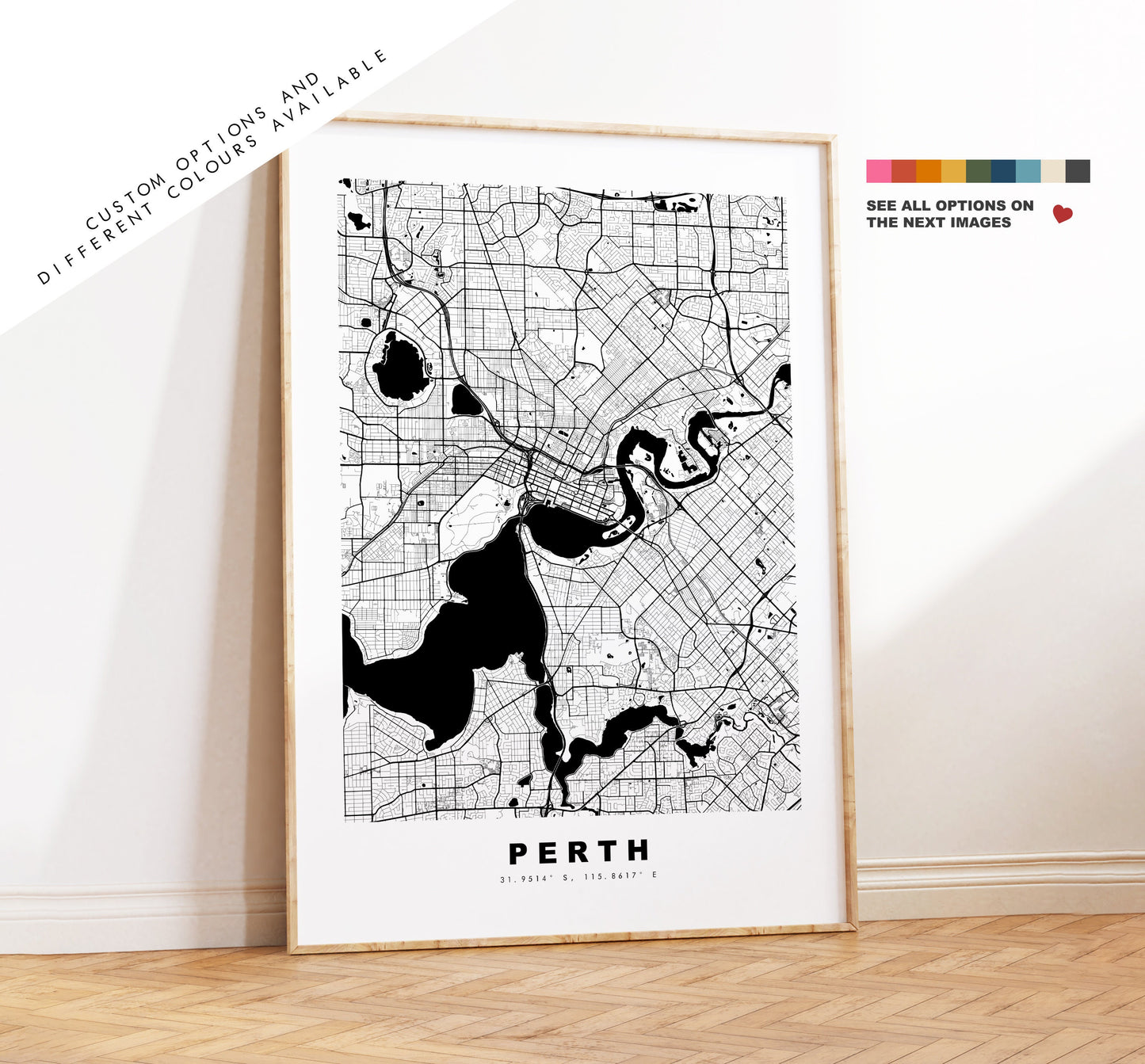 Perth, Australia Map Print - City Map Poster - Map Wall Art - Australia City Maps - Perth Print - Perth Poster - Minimalist City Map