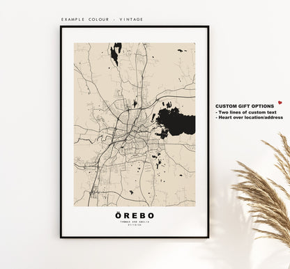 Orebo Map Print - City Map Poster - Map Wall Art - Sweden City Maps - Örebro Print - Örebro Poster - Minimalist City Map - Sweden