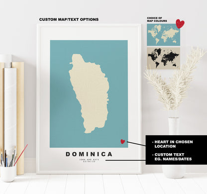 Dominica Map Print - Personalised Map Gift - Framed or Canvas Options Available - Custom Text Options - Personalised Gift - Carribean