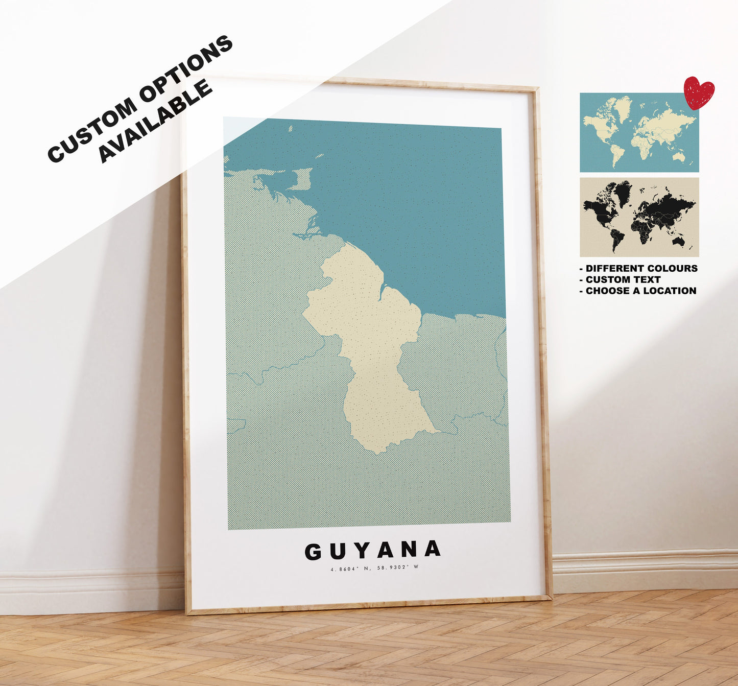 Guyana Map Print - Personalised Map Gift - Framed or Canvas Options Available - Custom Text Options - Personalised Gift - Africa