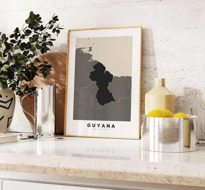 Guyana Map Print - Personalised Map Gift - Framed or Canvas Options Available - Custom Text Options - Personalised Gift - Africa