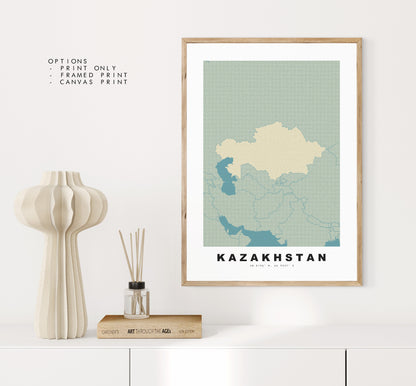 Kazakhstan Map Print - Personalised Map Gift - Framed or Canvas Options Available - Custom Text Options - Personalised Gift - Asia