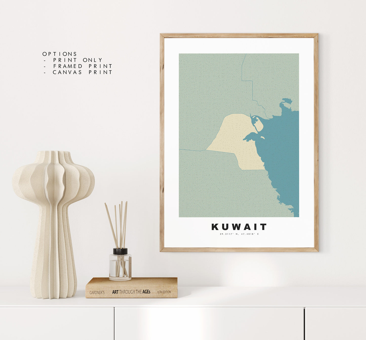 Kuwait Map Print - Personalised Map Gift - Framed or Canvas Options Available - Custom Text Options - Personalised Gift - Middle East