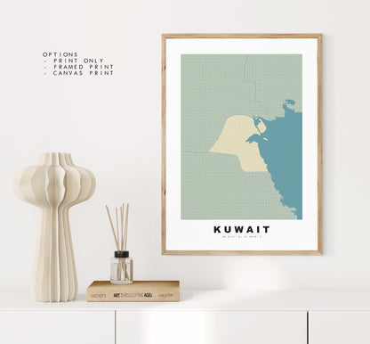 Kuwait Map Print - Personalised Map Gift - Framed or Canvas Options Available - Custom Text Options - Personalised Gift - Middle East