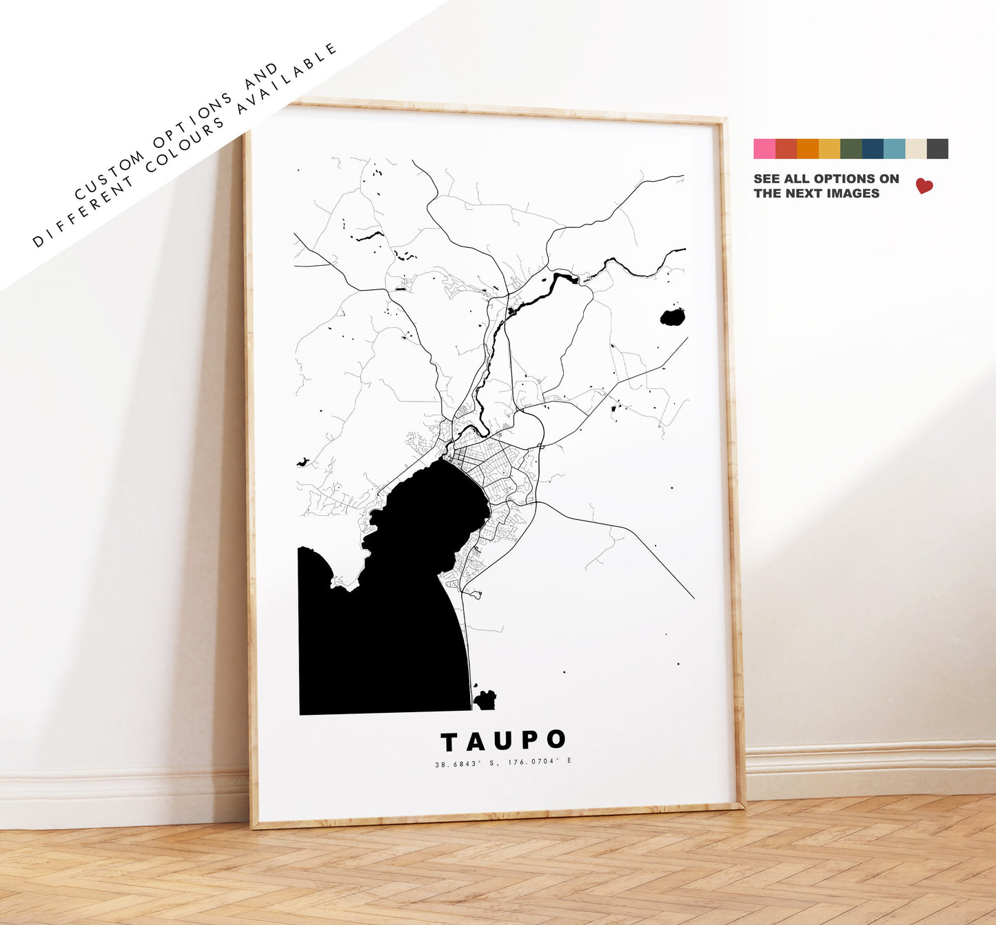 Taupo Map Print - City Map Poster - Map Wall Art - New Zealand City Maps - Taupo Print - Taupo Poster - Minimalist City Map