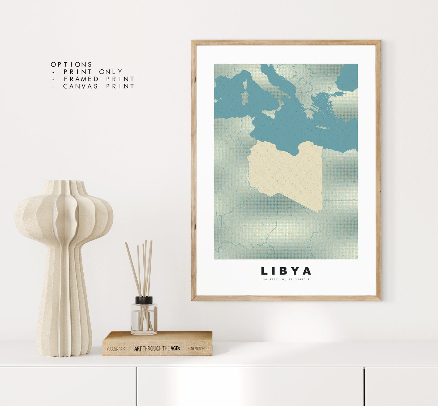 Libya Map Print - Personalised Map Gift - Framed or Canvas Options Available - Custom Text Options - Personalised Gift - Africa