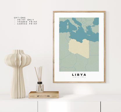 Libya Map Print - Personalised Map Gift - Framed or Canvas Options Available - Custom Text Options - Personalised Gift - Africa