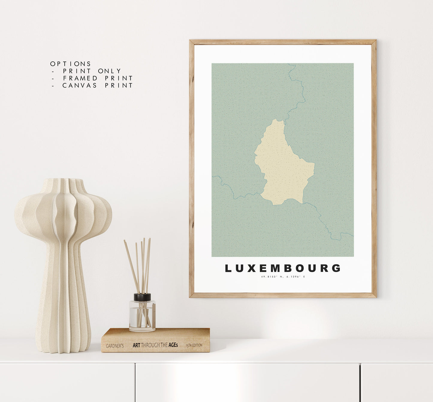 Luxembourg Map Print - Personalised Map Gift - Framed or Canvas Options Available - Custom Text Options - Personalised Gift - Europe