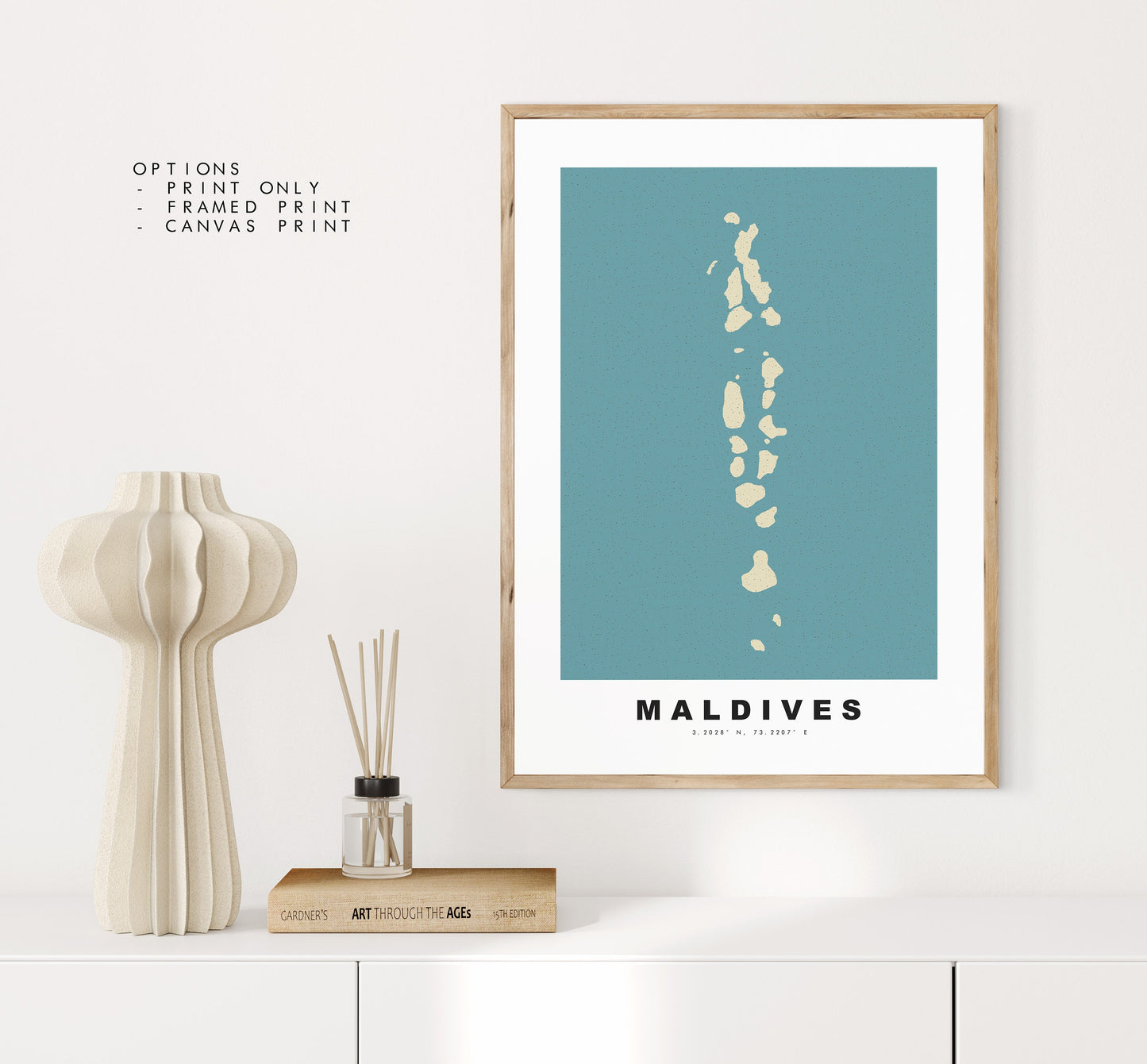 Maldives Map Print - Personalised Map Gift - Framed or Canvas Options Available - Custom Text Options - Personalised Gift - Asia